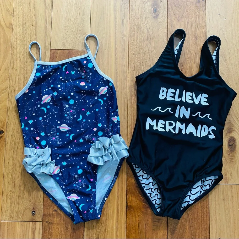 Girls One Piece Swimsuit Bundle Size 5-6 Set of 2 Pool Beach Summer Swimwear